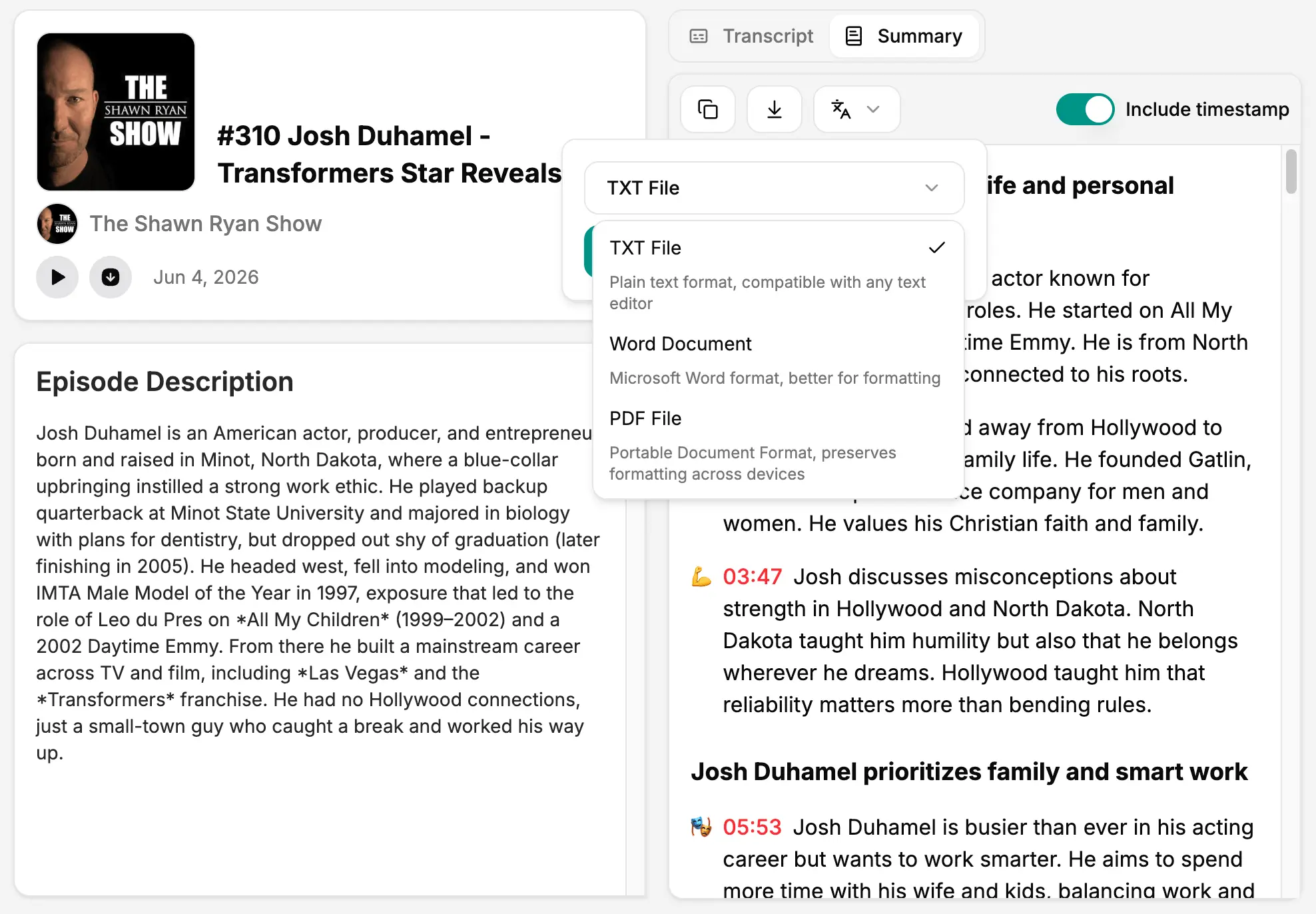 Share podcast summaries with your team