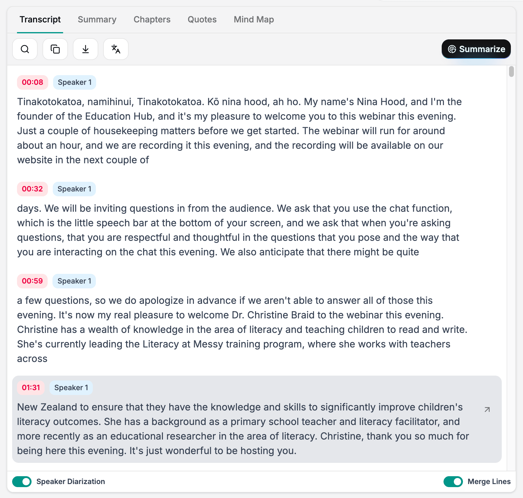 A multi-speaker transcript with accents, dialects, and multiple languages